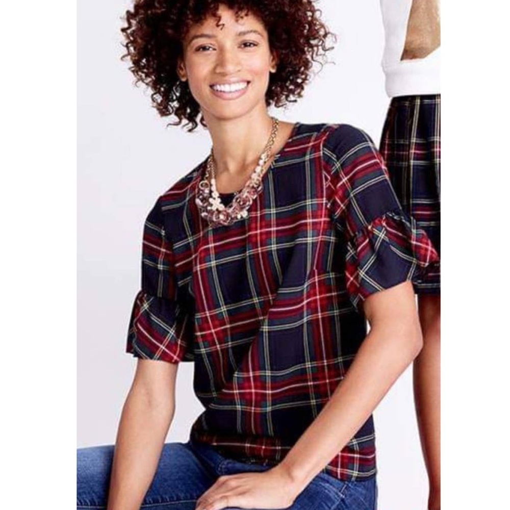 Like New J Crew Tartan Plaid Short Sleeve Blouse xxs